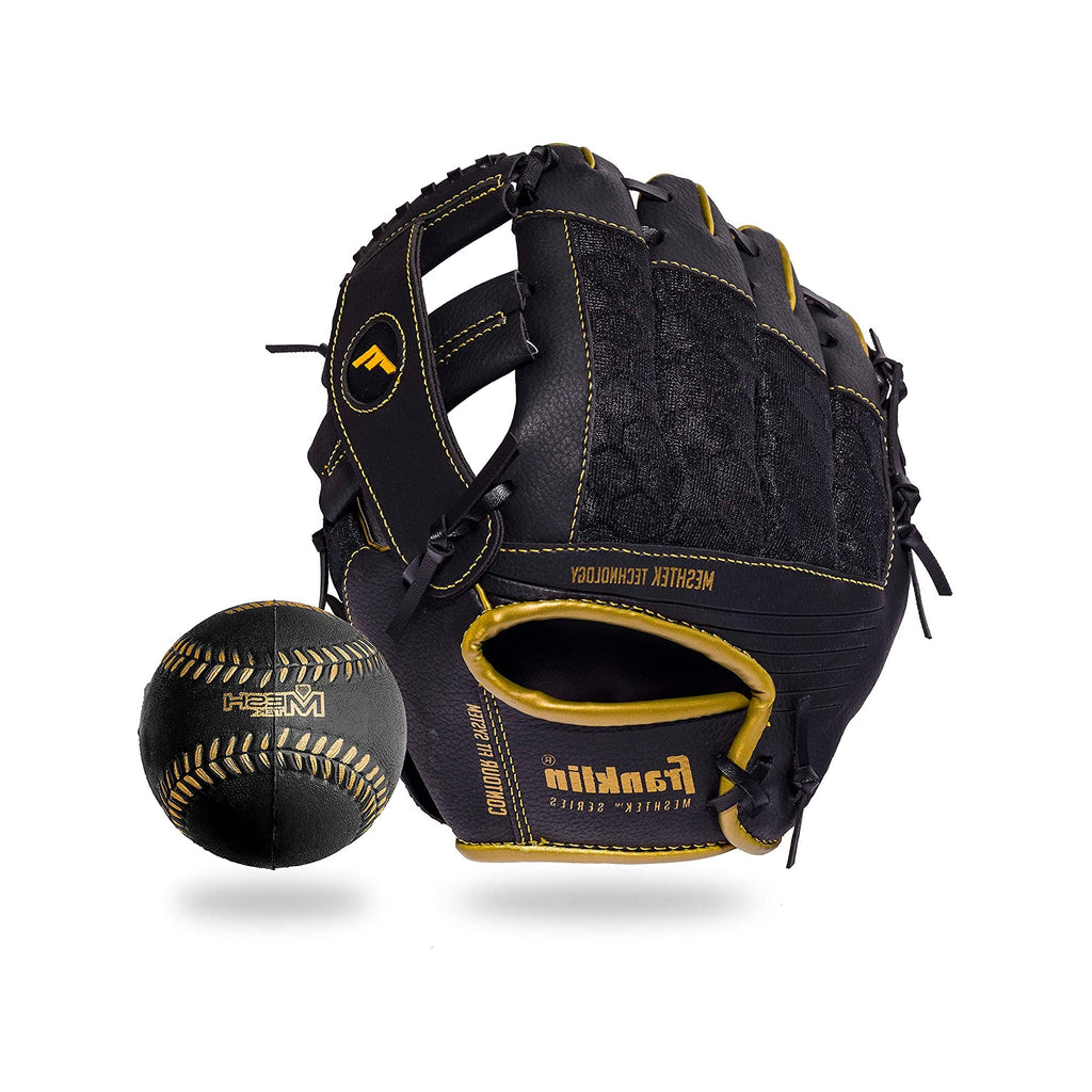 Guante Beisbol Franklin Mesh Tek 22808L Negro Dorado 9.5 in Zurdo 3 a 6 años