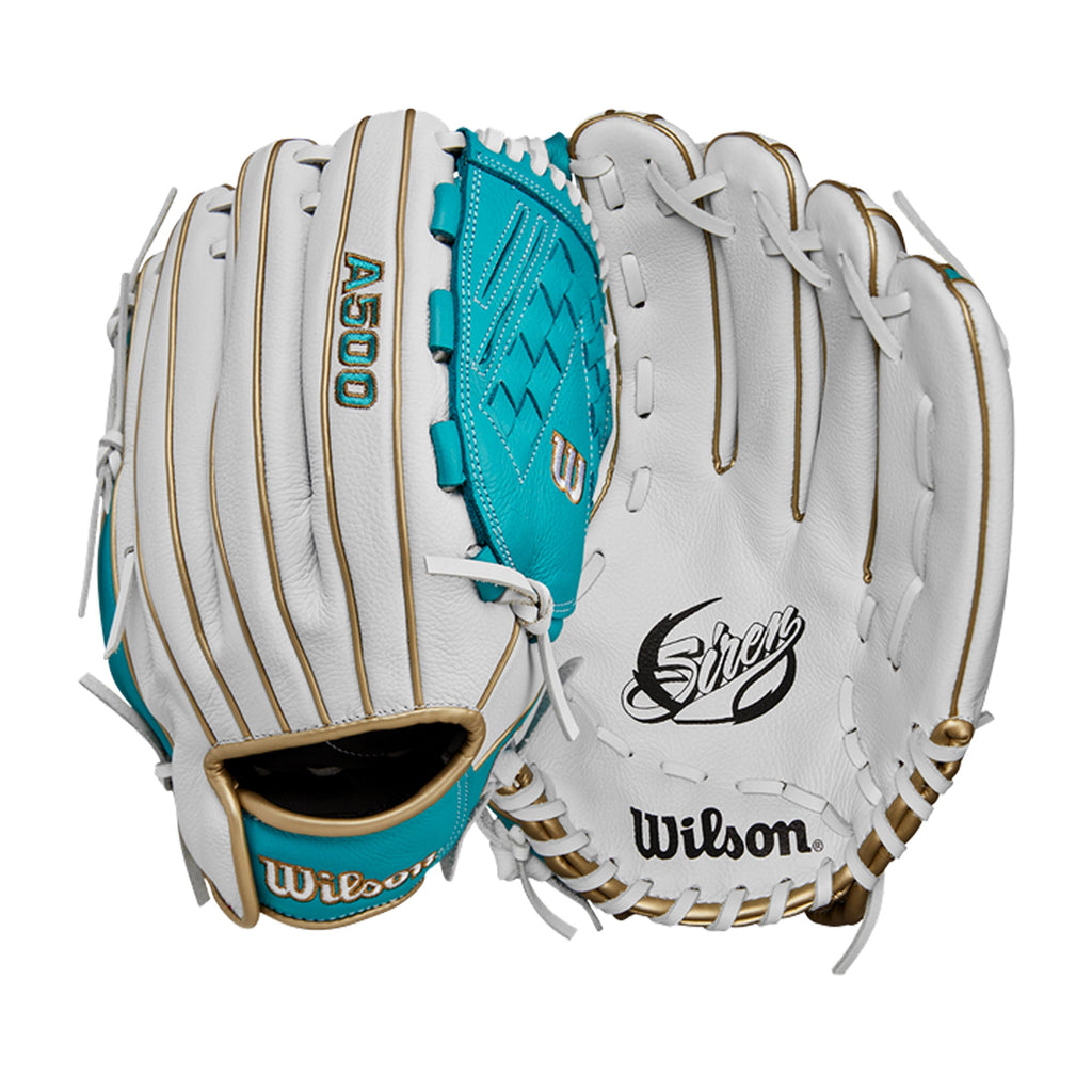 Guante Softbol Wilson Siren Series A500 Blanco Teal 12.5 in