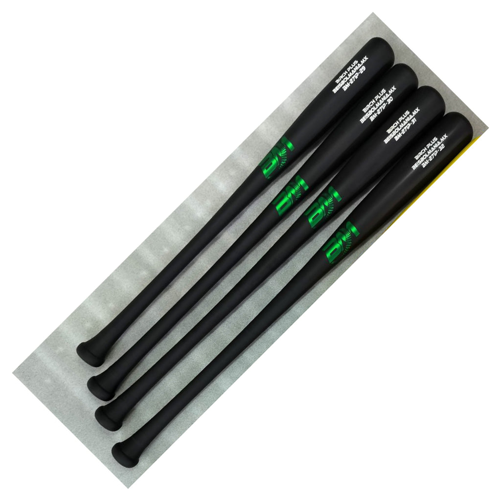 Bat Beisbol Reforzado Con Fibra de Vidrio Beisbolmania Birch Plus BM271 Negro Verde JUVENIL