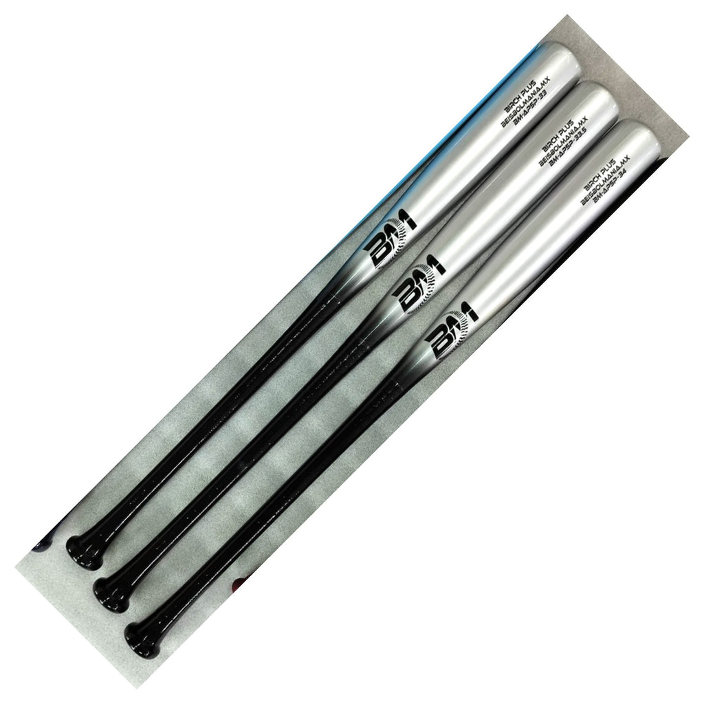 Bat Beisbol Reforzado Con Fibra de Vidrio Beisbolmania Birch Plus BMAP5 Negro Plata