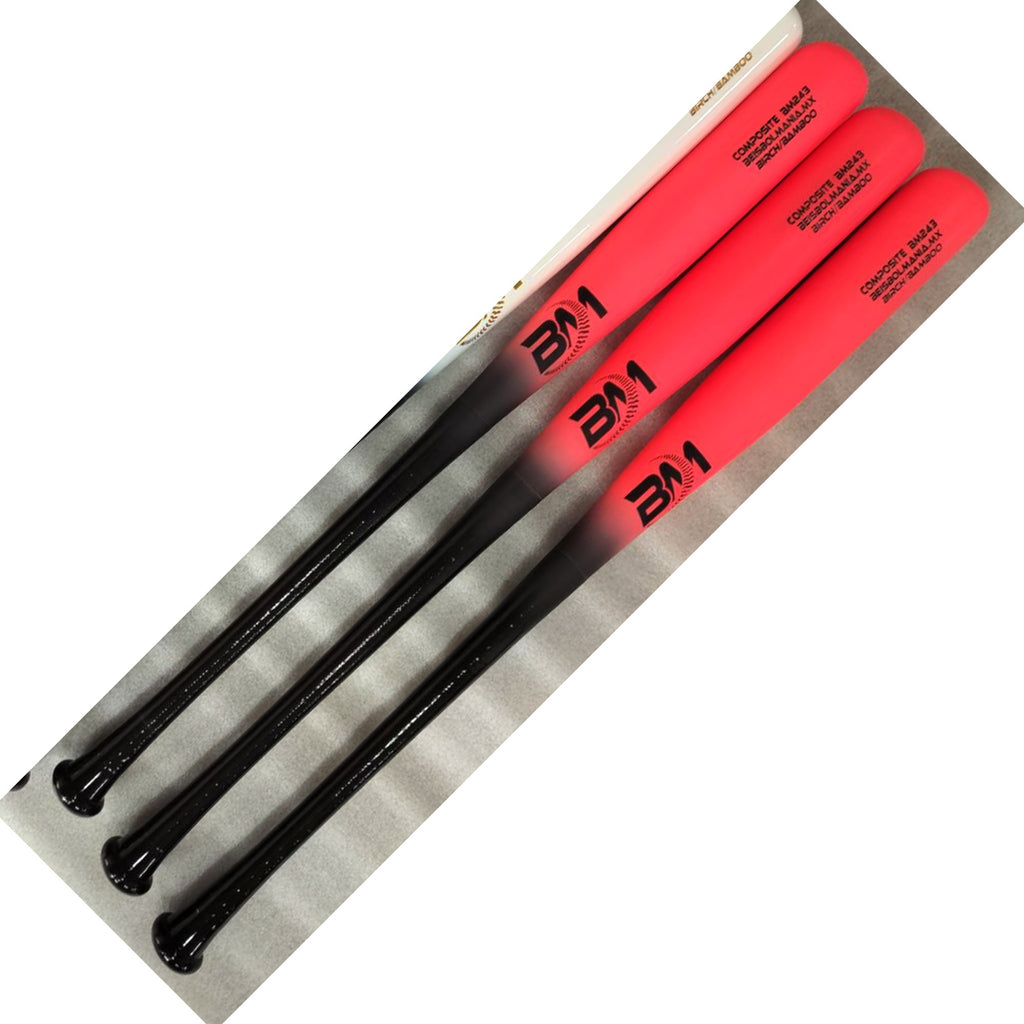 Bat Beisbol Reforzado Con Fibra de Vidrio Beisbolmania Compuesto Birch Bamboo BM243 Negro Rosa Neon