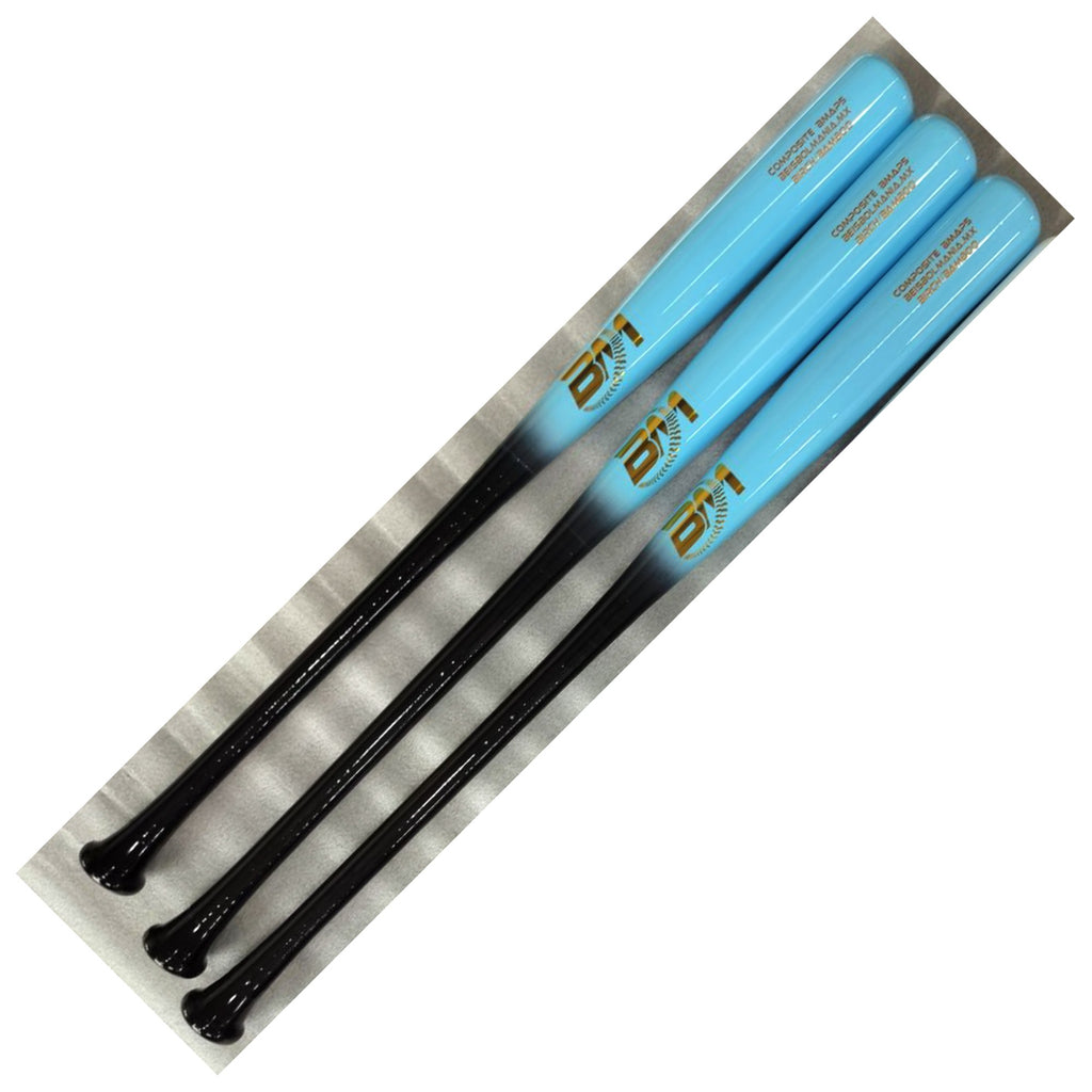 Bat Beisbol Reforzado Con Fibra de Vidrio Beisbolmania Compuesto Birch Bamboo BMAP5 Negro Celeste