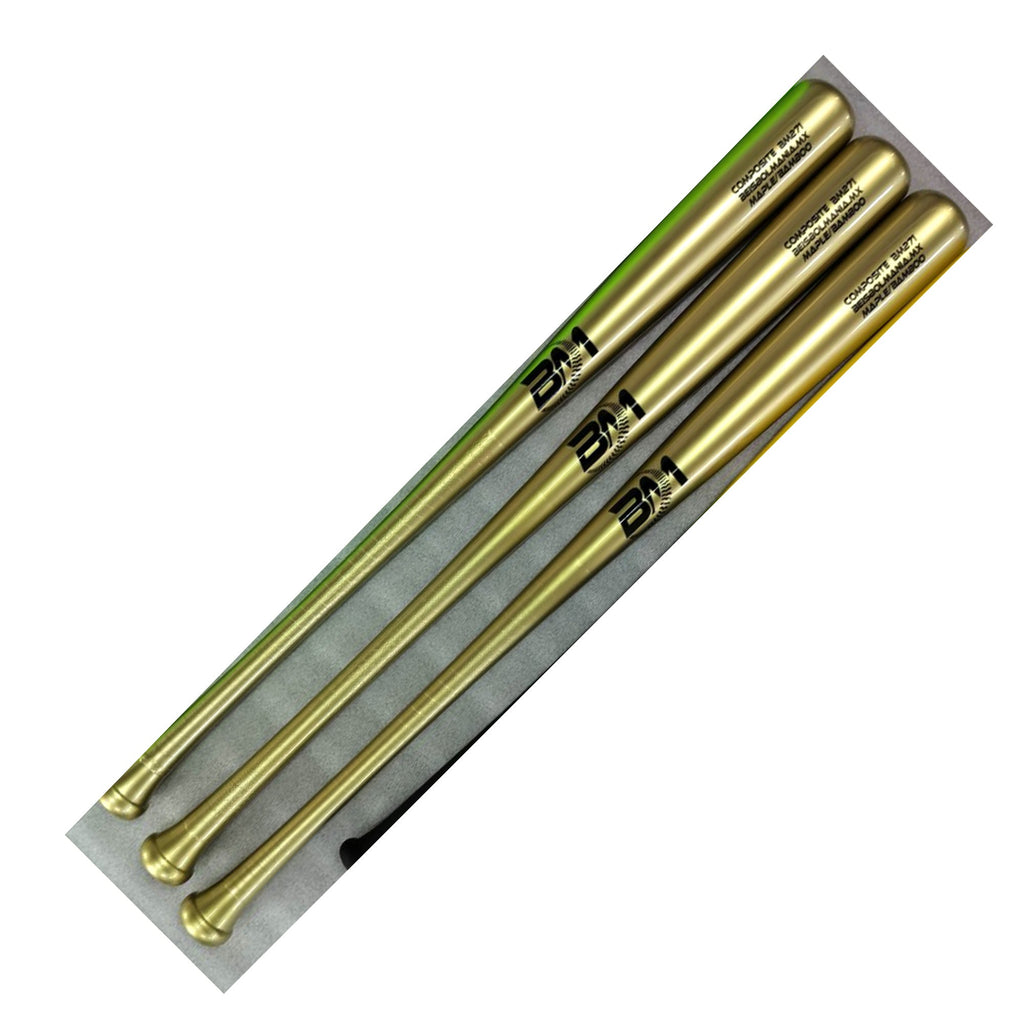 Bat Beisbol Reforzado Con Fibra de Vidrio Beisbolmania Compuesto Maple Bamboo BM271 Dorado