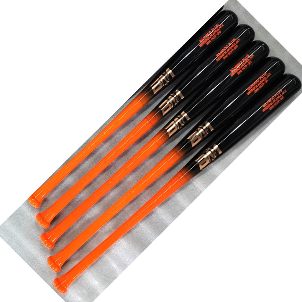 Bat Beisbol Reforzado Con Fibra de Vidrio Beisbolmania Elite Bamboo BM110 Naranja Negro JUVENIL
