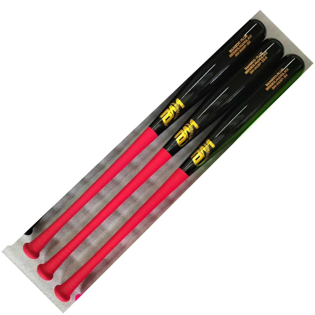 Bat Beisbol Reforzado Con Fibra de Vidrio Beisbolmania Elite Bamboo BM243 Rojo Negro