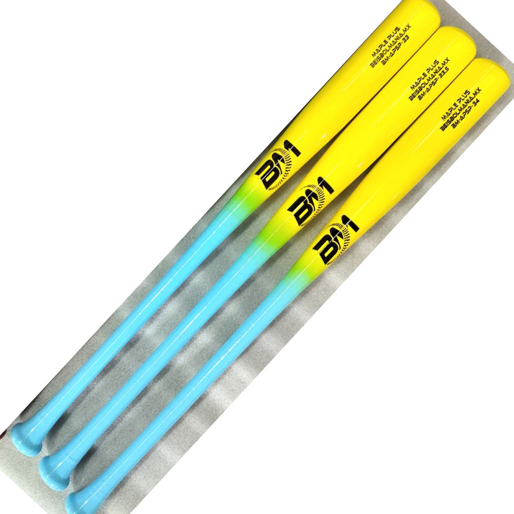 Bat Beisbol Reforzado Con Fibra de Vidrio Beisbolmania Maple Plus BMAP5 Amarillo Celeste