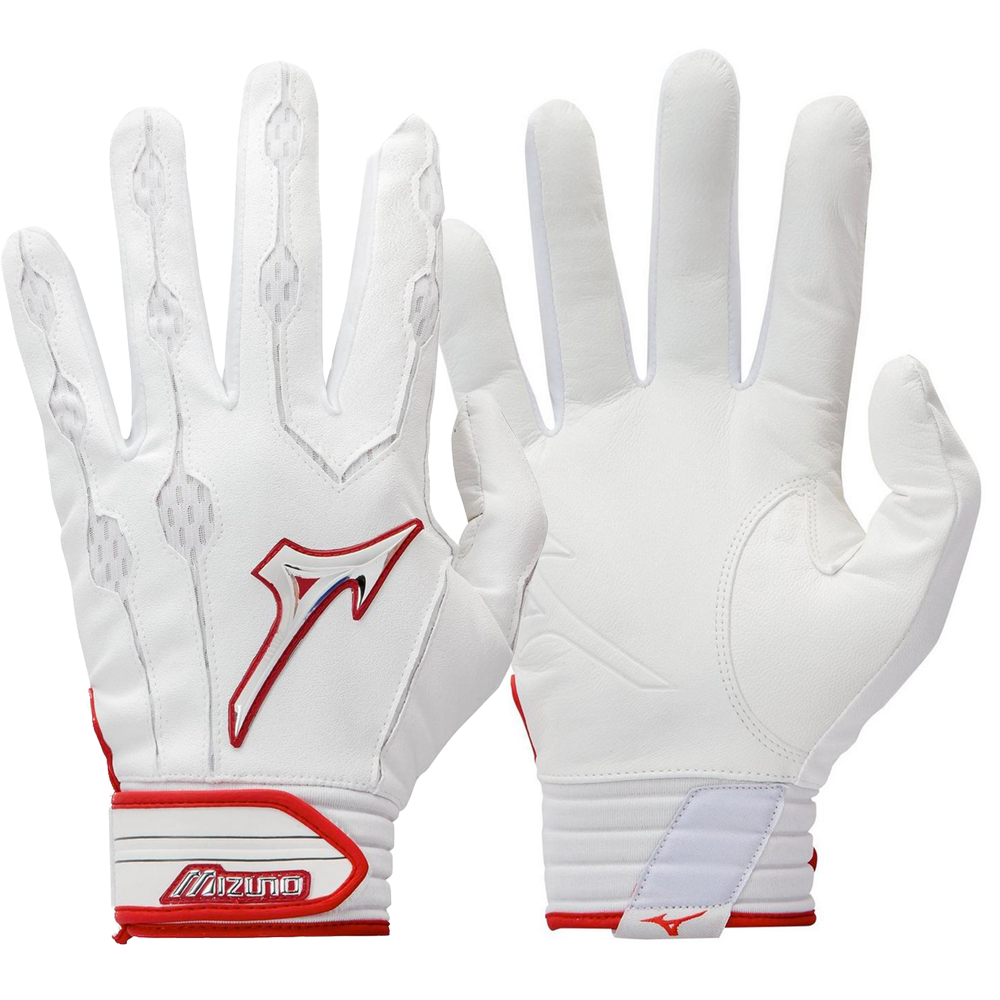 Guanteletas Beisbol Mizuno Covert Blanco Rojo ADULTO