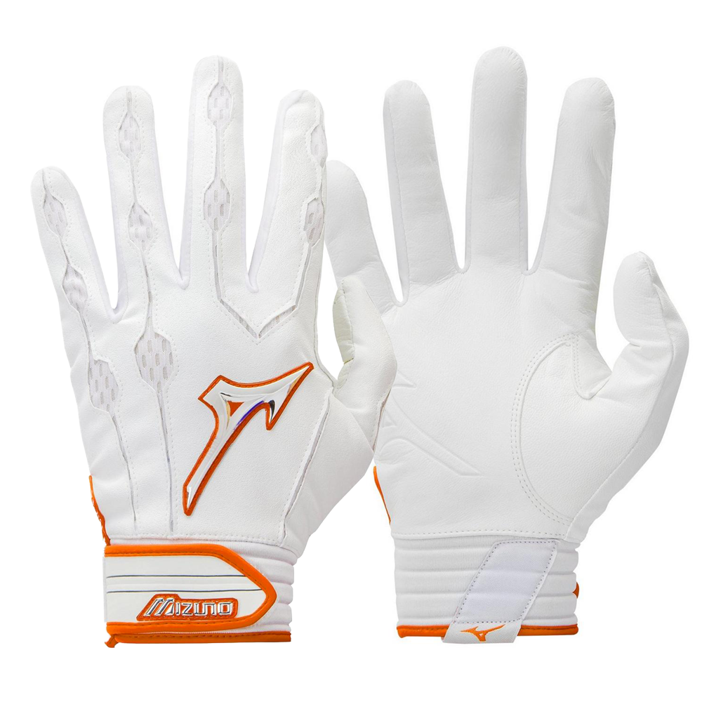 Guanteletas Beisbol Mizuno Covert Blanco Naranja ADULTO