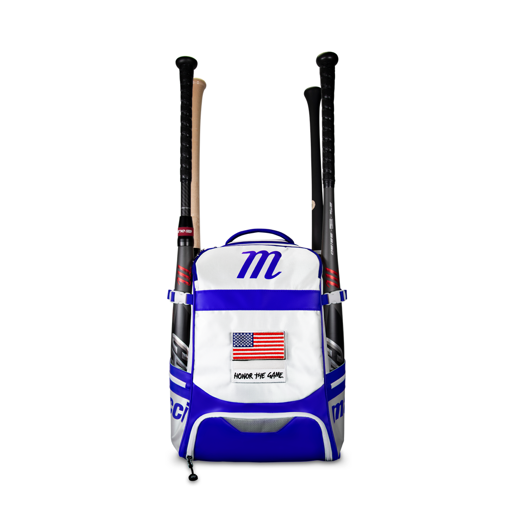 Back Pack Beisbol Softbol Marucci Dynamo MBDYNBP Blanco Azul Grande