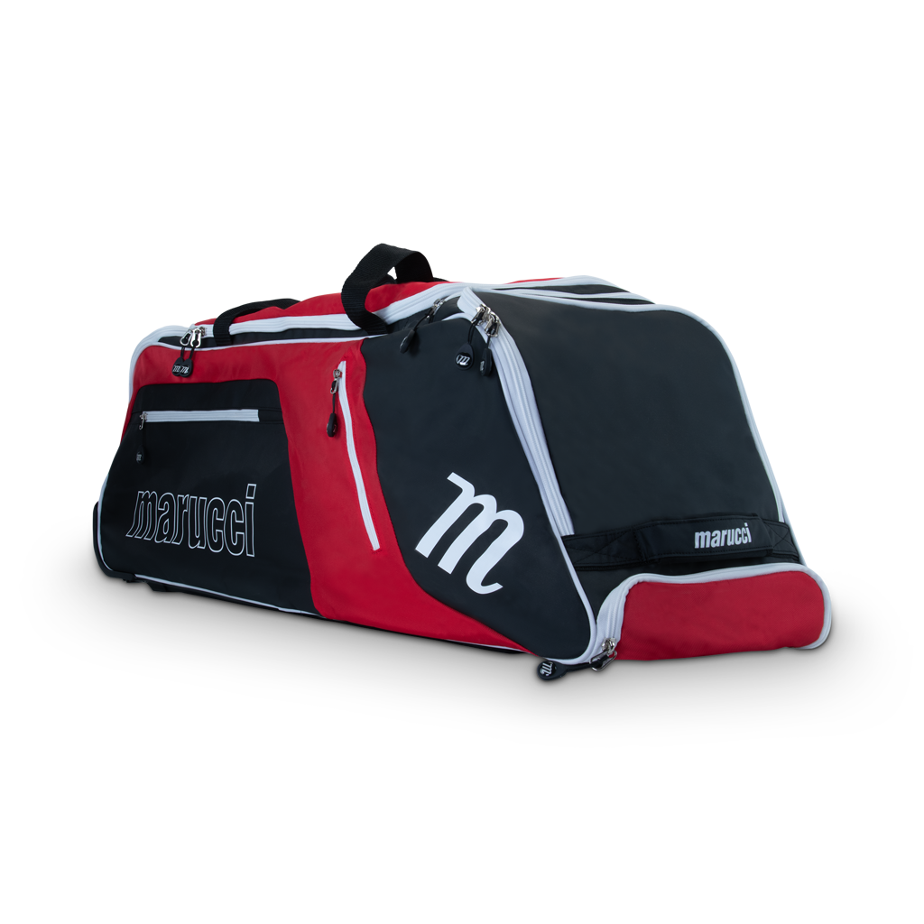 Maleta Beisbol Softbol Con Ruedas Marucci Stockade Blanco Rojo