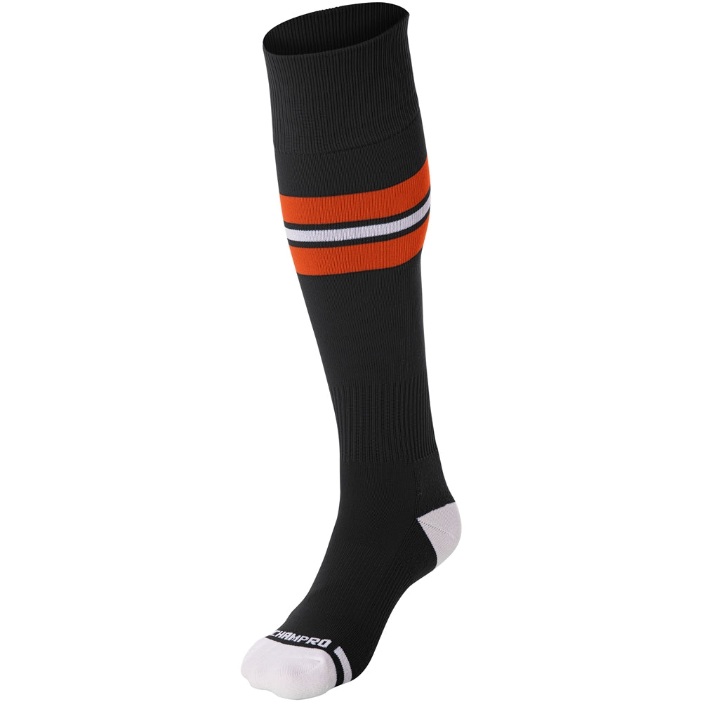 Medias Beisbol Softbol Rayado Champro AS3B Negro Naranja Blanco Adulto