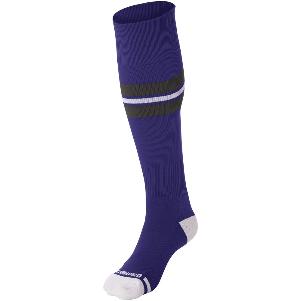 Medias Beisbol Softbol Rayado Champro AS3B Violeta Oscuro Gris Oscuro Blanco Adulto