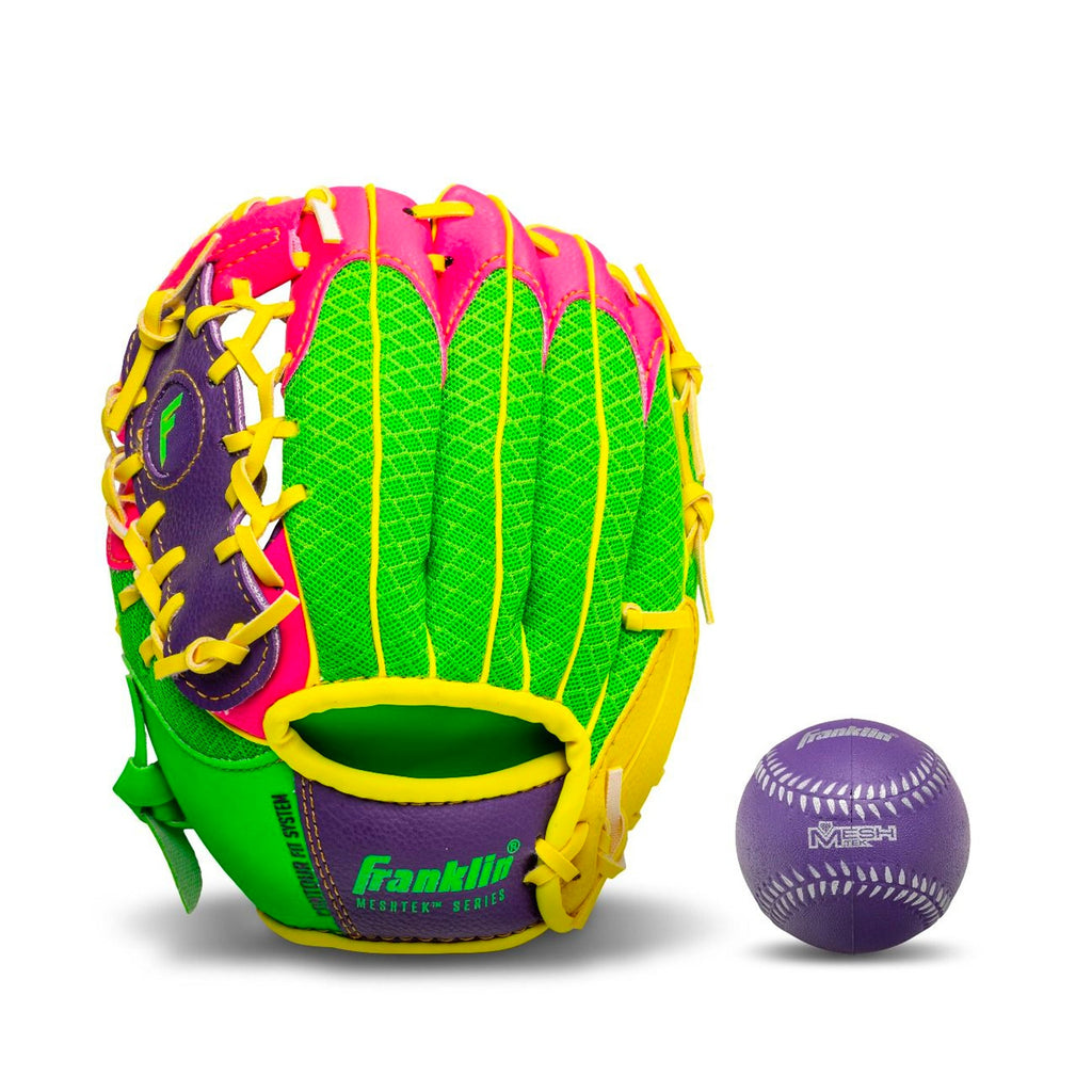 Guante Beisbol Franklin Mesh Tek 22814L Verde Rojo Amarillo 9.5 in 3 a 6 años ZURDO