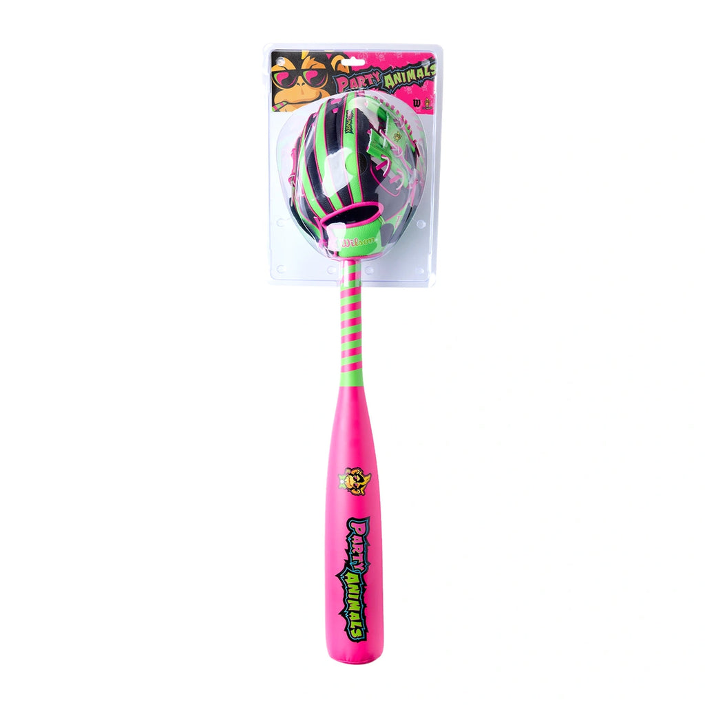 Set Guante Pelota y Bat Beisbol Wilson A200 Party Animals EZ Catch WBW10415810 10 in Lanzador Diestro
