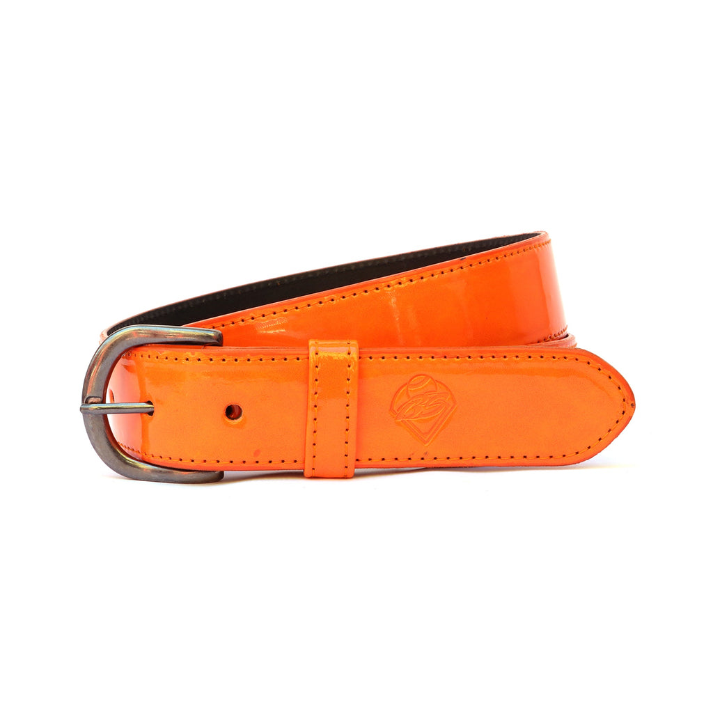 Cinturón Beisbol Softbol BS Piel Charol Naranja